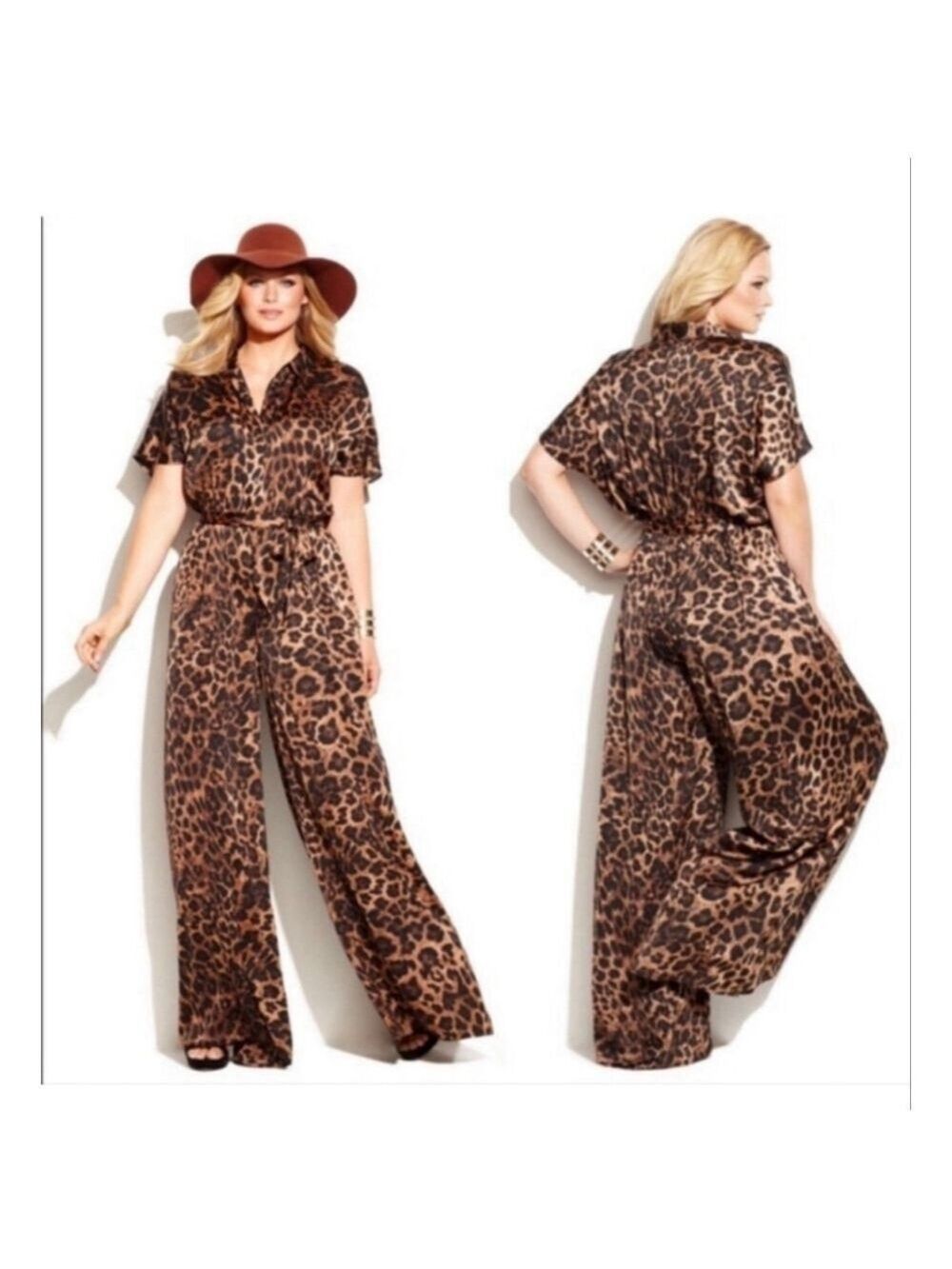 Michael Kors Brown Leopard Print Wide-Leg Jumpsuit
